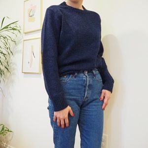 Wool Navy Crew Sweater - Wallace and Barnes
